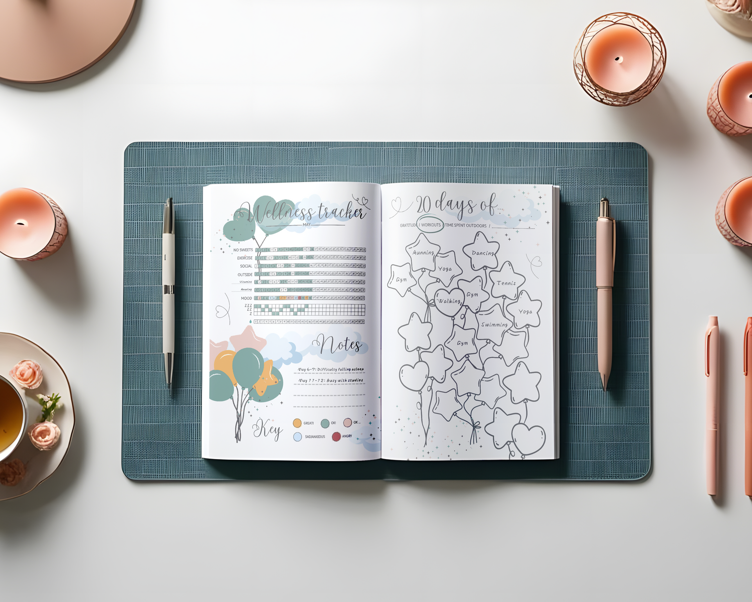 The Wellness Diary monthly tracker spread