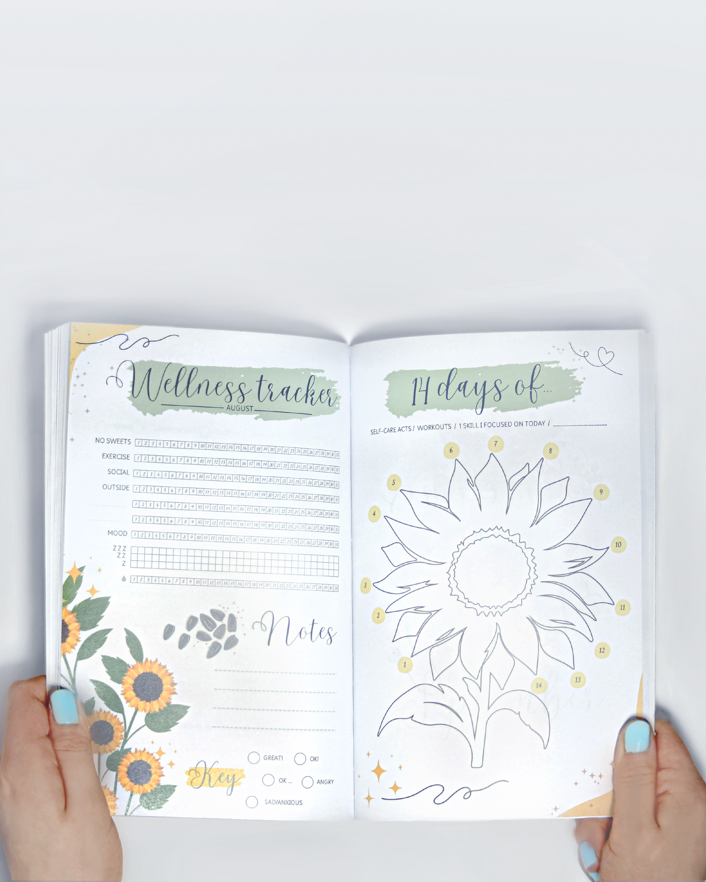 The Wellness Diary open in Aliisa's hands